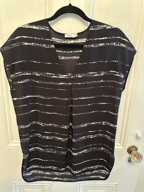Vince Black & White Silk Cap Sleeve Top